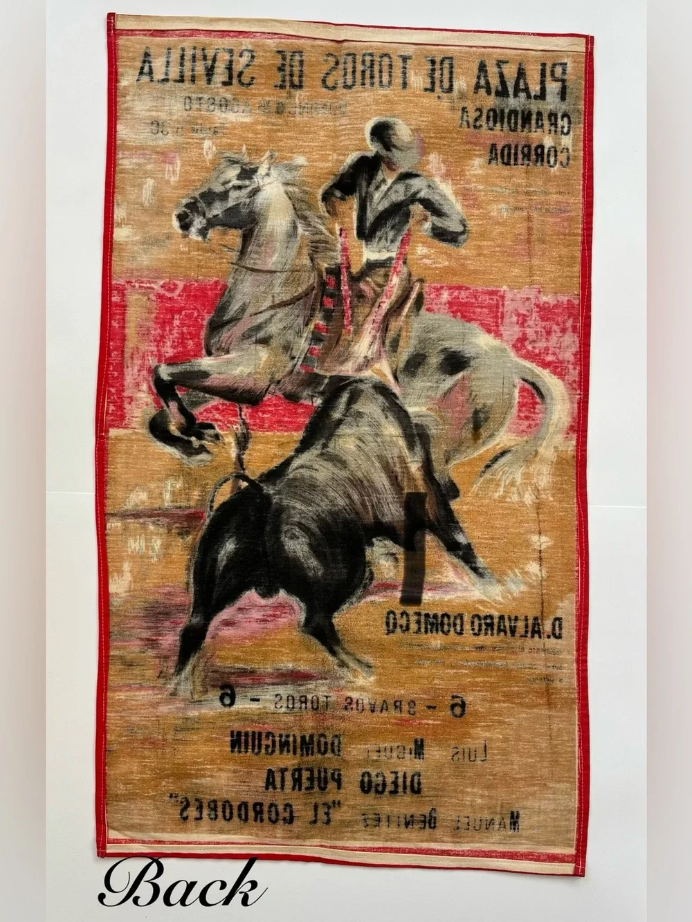 Vintage Linen Plaza de Toros de Sevilla Bullfight Tea Towel